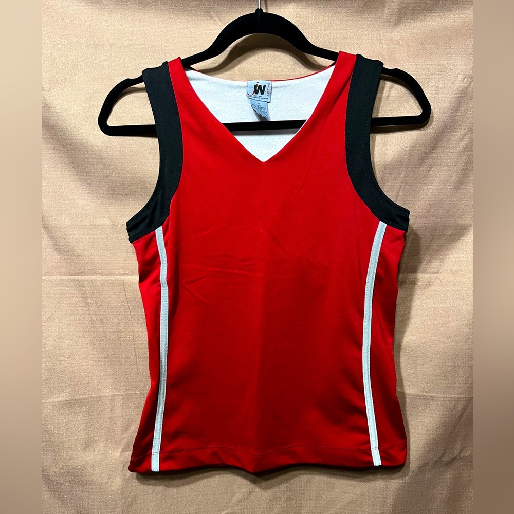 Junction West Active maroon, black, & silver workout top w/built in bra. Size M